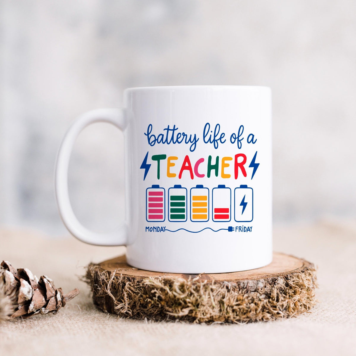 Funny Teacher Mug - Colorful Battery Graphic Ceramic Coffee Cup | Teacher Appreciation GiftTorqelo.com