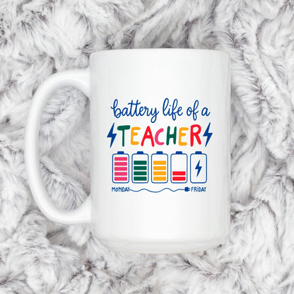 Funny Teacher Mug - Colorful Battery Graphic Ceramic Coffee Cup | Teacher Appreciation GiftTorqelo.com