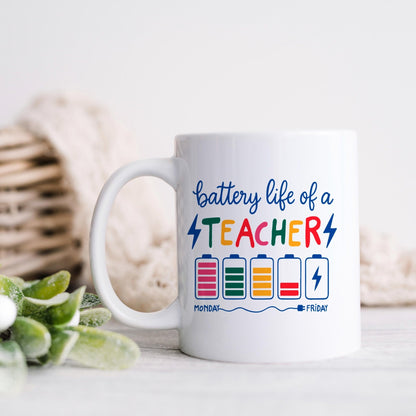 Funny Teacher Mug - Colorful Battery Graphic Ceramic Coffee Cup | Teacher Appreciation GiftTorqelo.com
