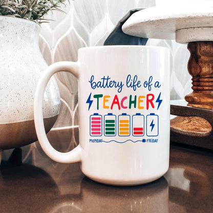 Funny Teacher Mug - Colorful Battery Graphic Ceramic Coffee Cup | Teacher Appreciation GiftTorqelo.com