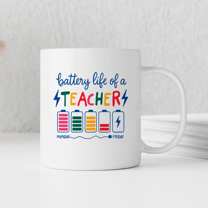 Funny Teacher Mug - Colorful Battery Graphic Ceramic Coffee Cup | Teacher Appreciation GiftTorqelo.com