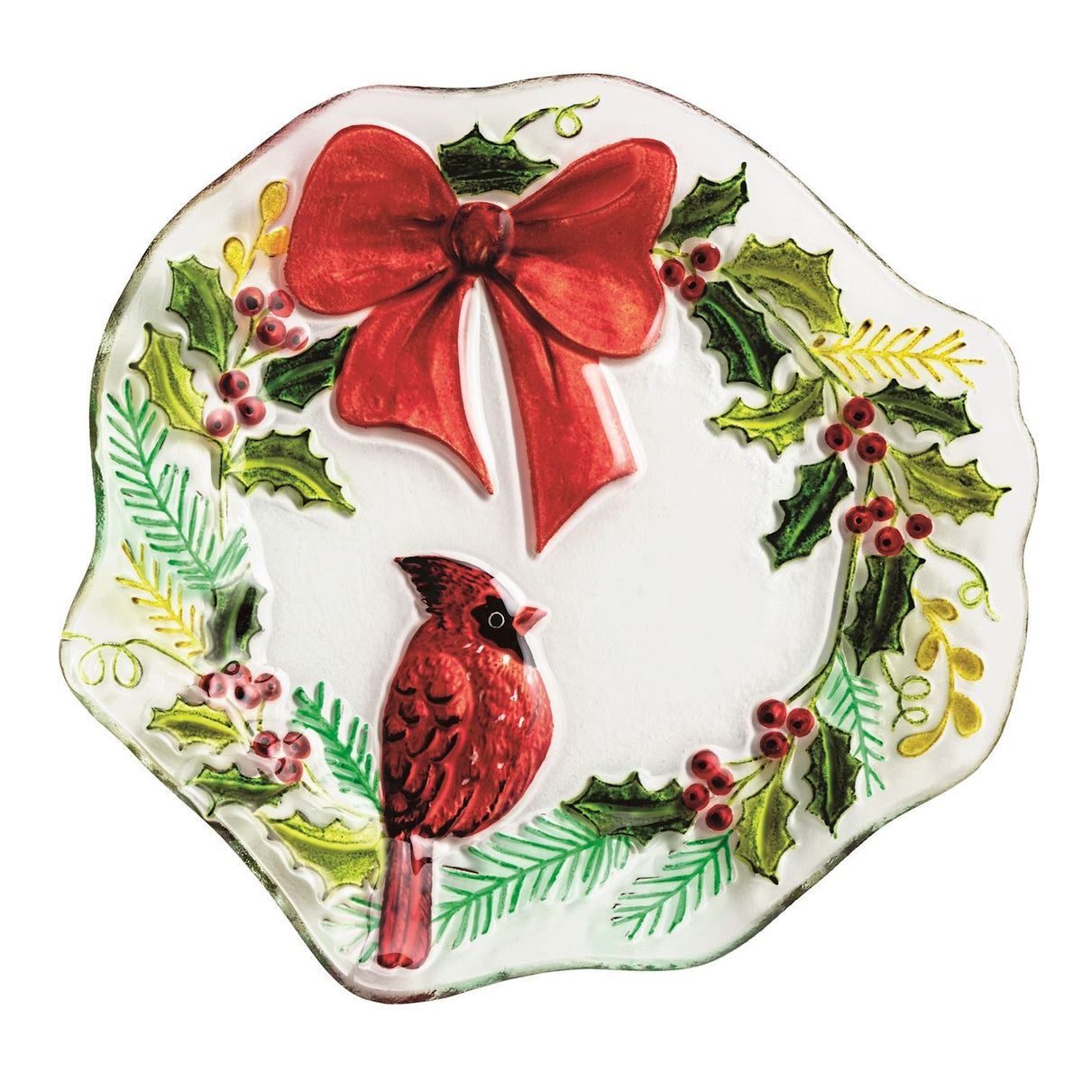 Cardinal & Wreath Fused Glass Christmas Plate by Rust & Cinder