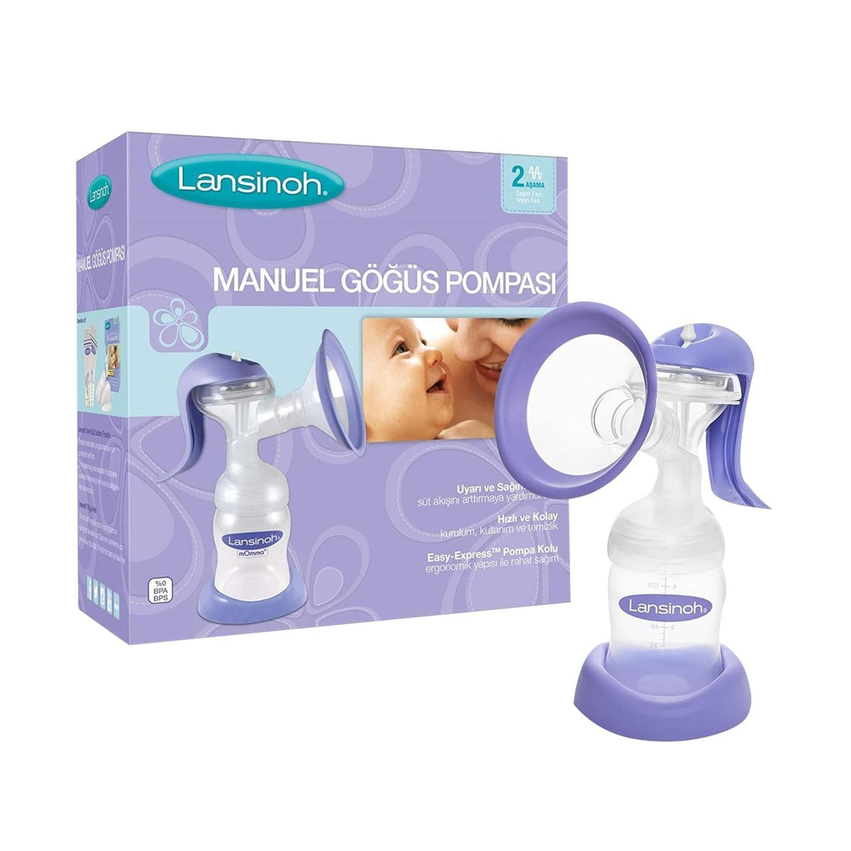Lansinoh Manual Breast Pump: Portable, Discreet Breast Milk Expression for Breastfeeding Mothers by Beauty Care Bag