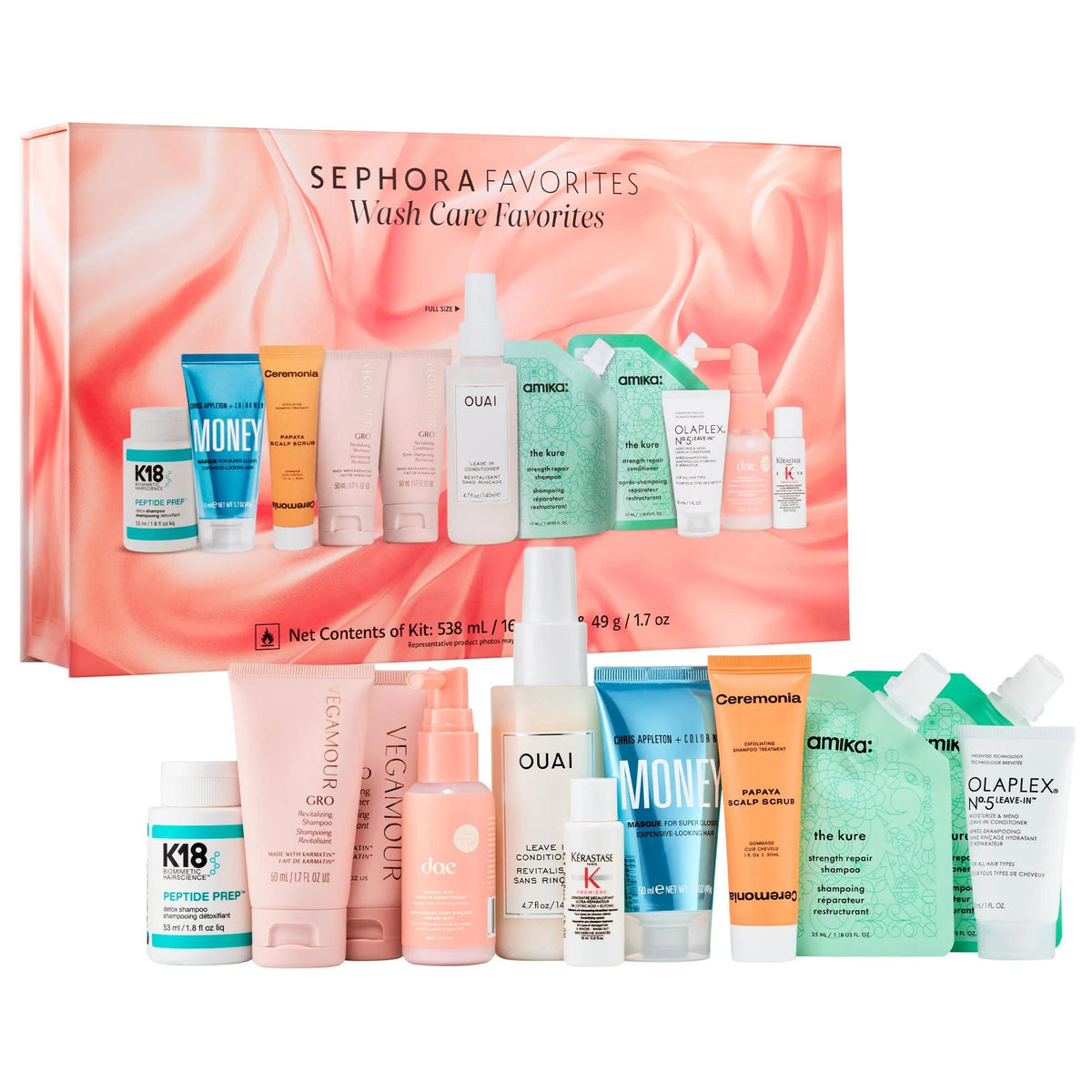OAUI Wash Care Favorites 11-Piece Hair Care Kit with Leave-In Conditioner, Shampoo & Conditioner Set by Beauty Care Bag