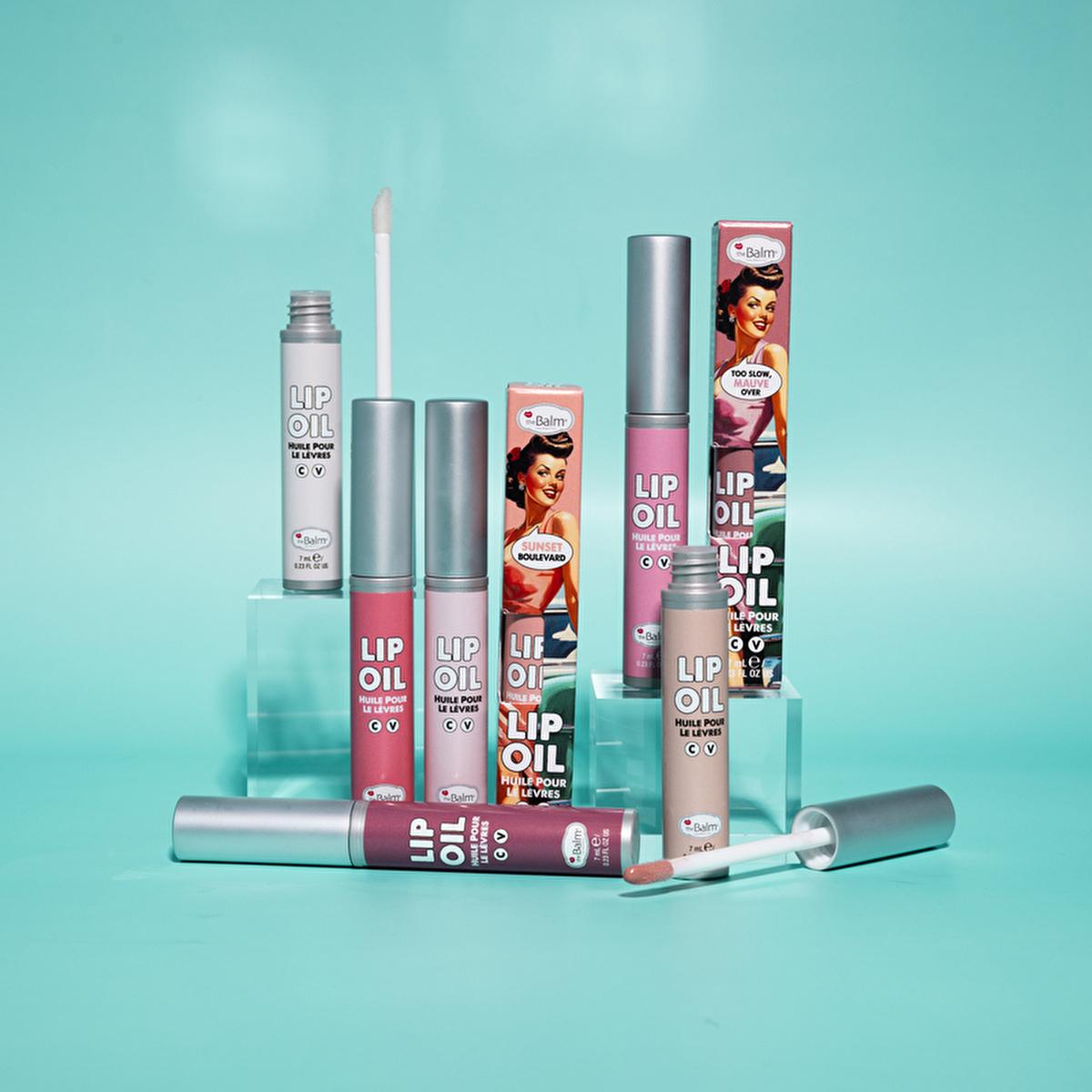 theBalm Too Slow, Mauve Over Lip Oil: Hydrating, Non-Sticky Gloss for a Healthy, Plump Look - Long-Lasting Color & Subtle Tint by Beauty Care Bag
