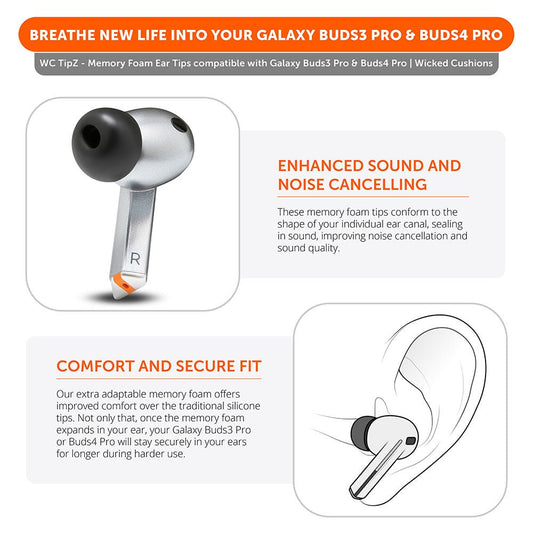 Galaxy Buds Pro 3 & 4 Memory Foam Ear Tips - WC TipZ GalaxyEarbuds Foam TipsTorqelo.com
