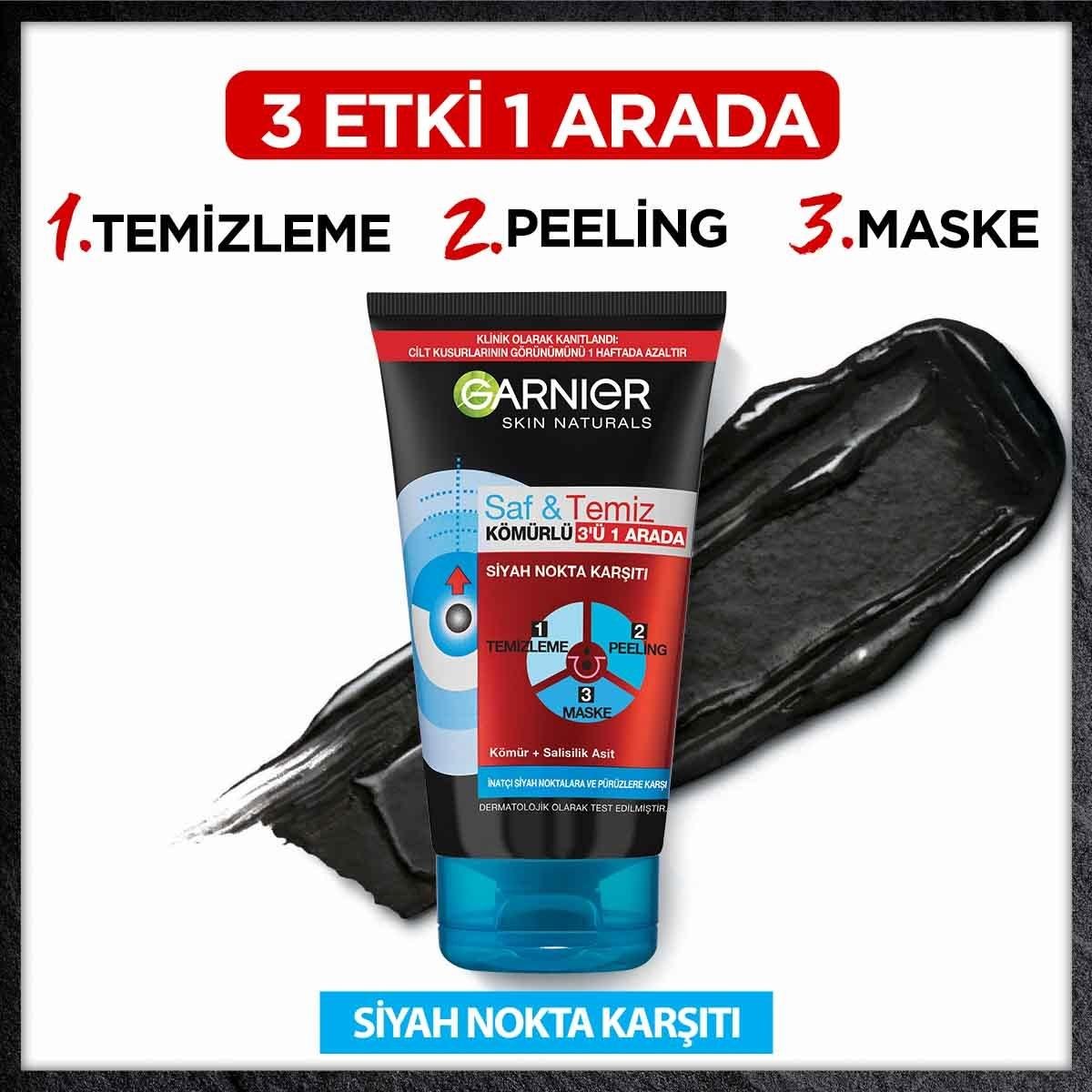 Garnier Charcoal Face Mask and Peeling Product - 3-in-1 Skincare Solution for Blackhead RemovalFace MaskTorqelo.com