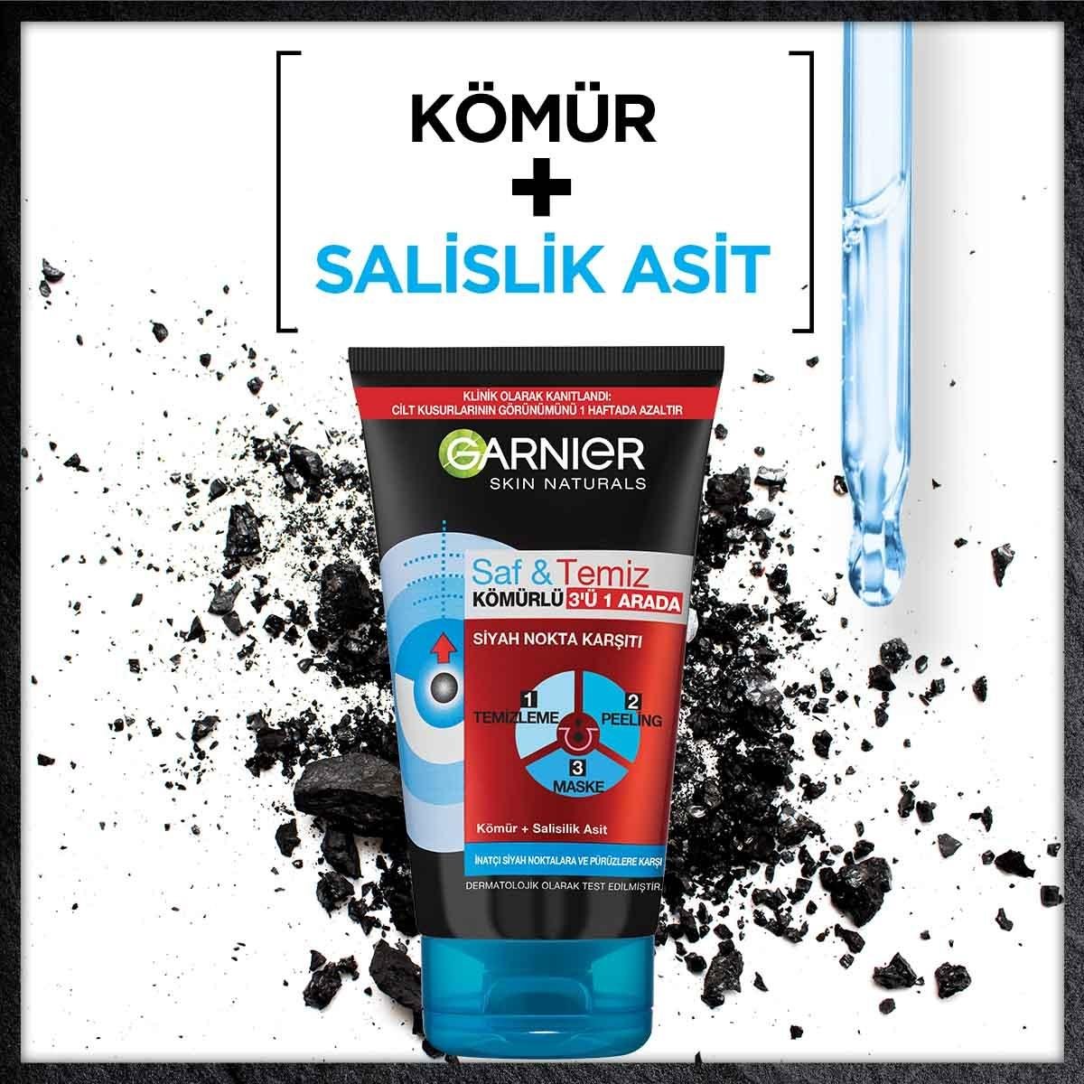 Garnier Charcoal Face Mask and Peeling Product - 3-in-1 Skincare Solution for Blackhead RemovalFace MaskTorqelo.com