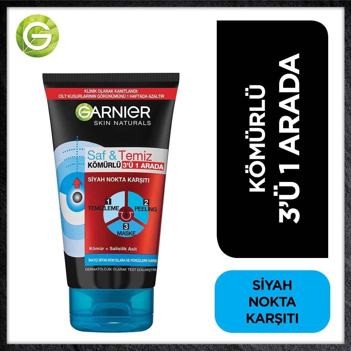 Garnier Charcoal Face Mask and Peeling Product - 3-in-1 Skincare Solution for Blackhead RemovalFace MaskTorqelo.com