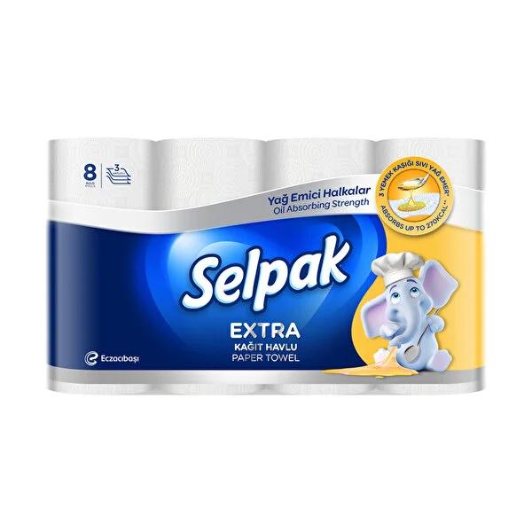 Selpak Extra Paper Towels Oil Absorbent 8-Pack - 3-Layer Absorbent Paper Towels for Effective Kitchen Cleaning by Beauty Care Bag
