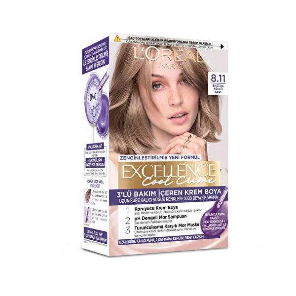 L'OrŽal Paris Excellence Cool Creme Hair Dye - 100% Grey Coverage, Ash Blonde Shade, Pro-Keratin Enriched by Beauty Care Bag