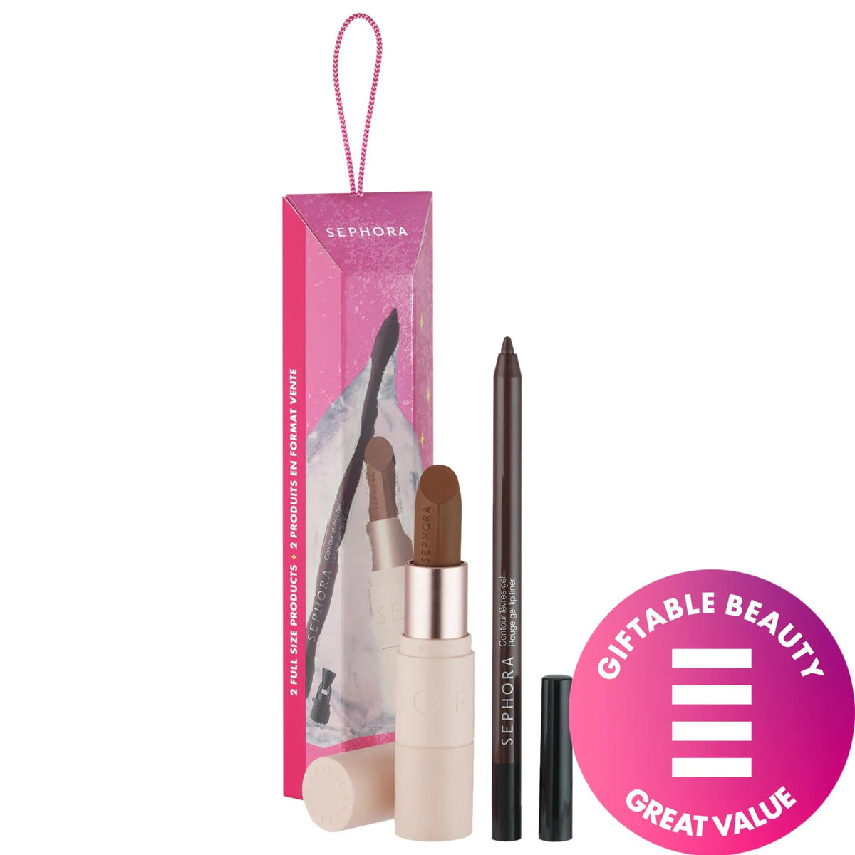 SEPHORA COLLECTION Best Lip Combo Set: Matte Velvet Lipstick & Rouge Gel Liner | Long-Lasting, Hydrating, Everyday Lip Makeup by Beauty Care Bag