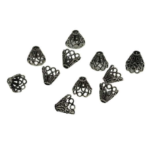 Sterling Silver Filigree Cone Bead Caps 10x13mm - Ornate Jewelry Making Findings by Continental Bead Suppliers