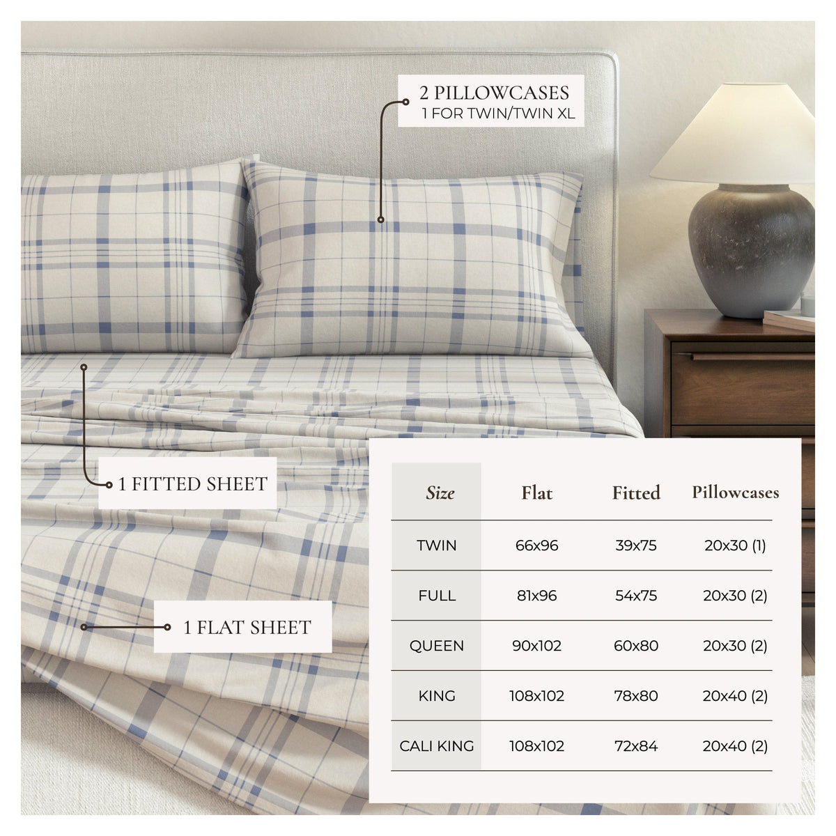 Turkish Cotton Flannel Sheet Set - Plaid & Stripe Collection by Great Bay Home