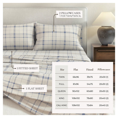 Turkish Cotton Flannel Sheet Set - Plaid & Stripe Collection by Great Bay Home