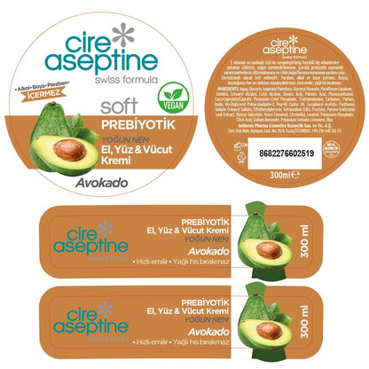 Cire Aseptine Soft Avocado Prebiotic Moisturizing Cream 300 ml by Beauty Care Bag