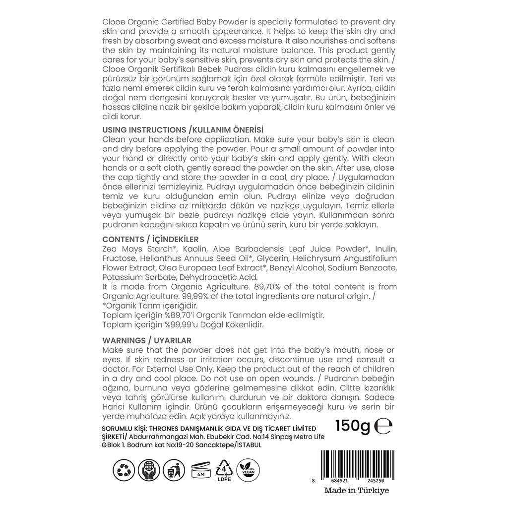 Clooe Organic Baby Powder for Gentle Moisture Care 150g by Beauty Care Bag