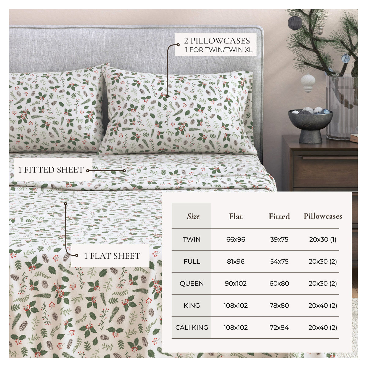 Turkish Cotton Christmas Flannel Sheet Set - Whittaker Collection by Great Bay Home