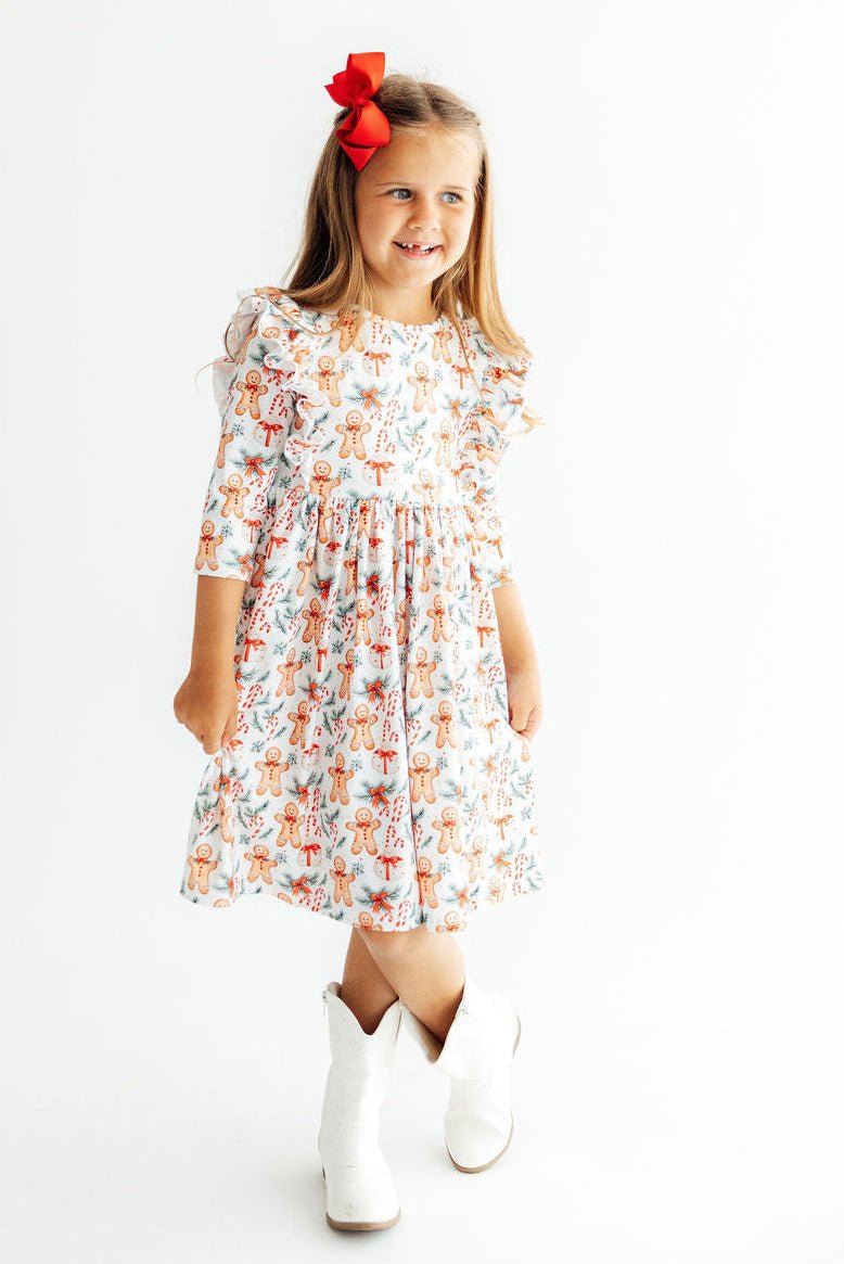 Gingerbread Lane 3/4 Sleeve Ruffle Twirl DressTwirl Dress - 3/4 - RuffleTorqelo.com