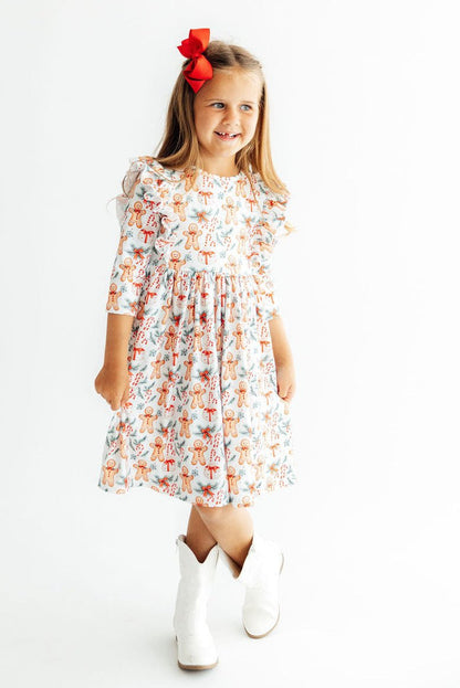 Gingerbread Lane 3/4 Sleeve Ruffle Twirl DressTwirl Dress - 3/4 - RuffleTorqelo.com