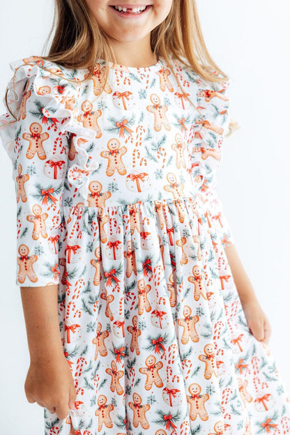 Gingerbread Lane 3/4 Sleeve Ruffle Twirl DressTwirl Dress - 3/4 - RuffleTorqelo.com