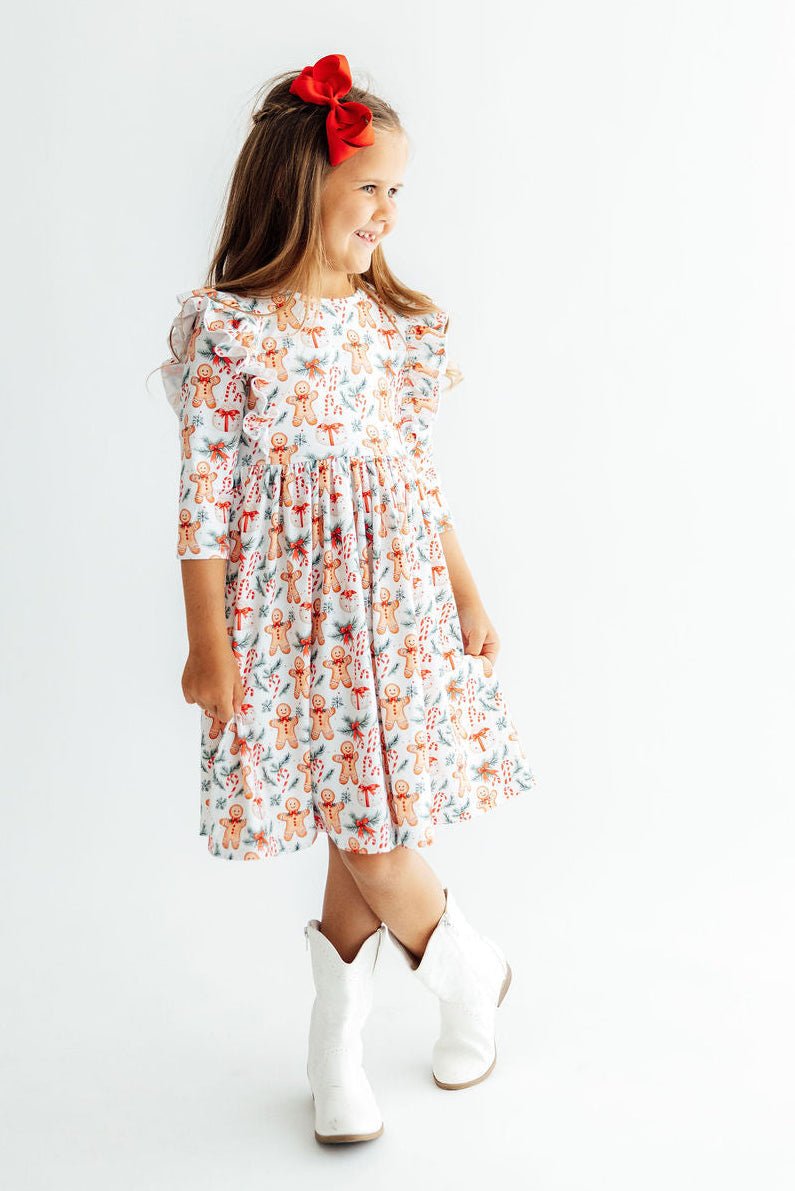 Gingerbread Lane 3/4 Sleeve Ruffle Twirl DressTwirl Dress - 3/4 - RuffleTorqelo.com