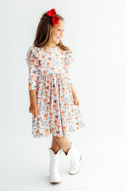 Gingerbread Lane 3/4 Sleeve Ruffle Twirl DressTwirl Dress - 3/4 - RuffleTorqelo.com