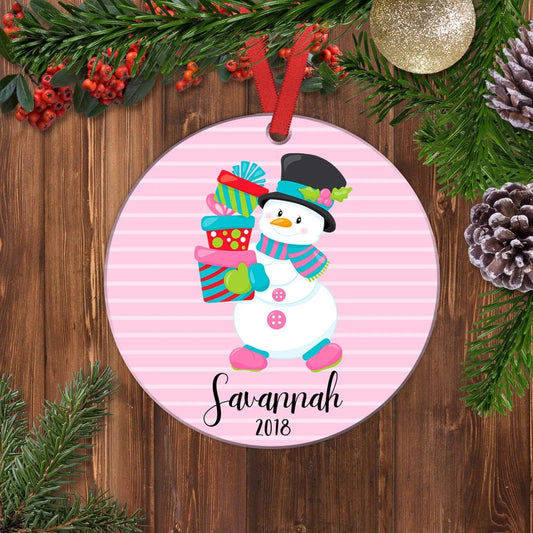 Girl Ornament - Personalized Christmas Ornament - Pink Snowman Gifts by Joyful Moose