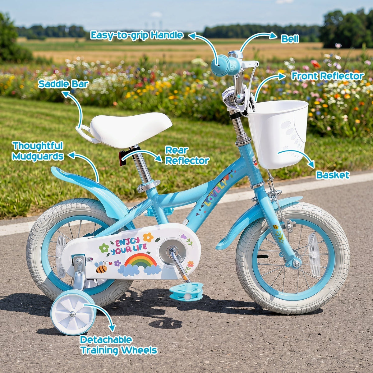 Girls Bike 12-18 Inch with Training Wheels and BasketKids BikeTorqelo.com