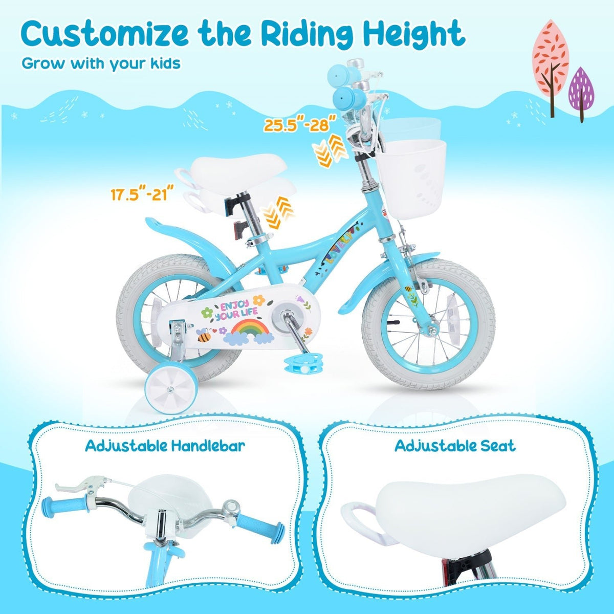 Girls Bike 12-18 Inch with Training Wheels and BasketKids BikeTorqelo.com