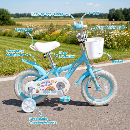 Girls Bike 12-18 Inch with Training Wheels and BasketKids BikeTorqelo.com