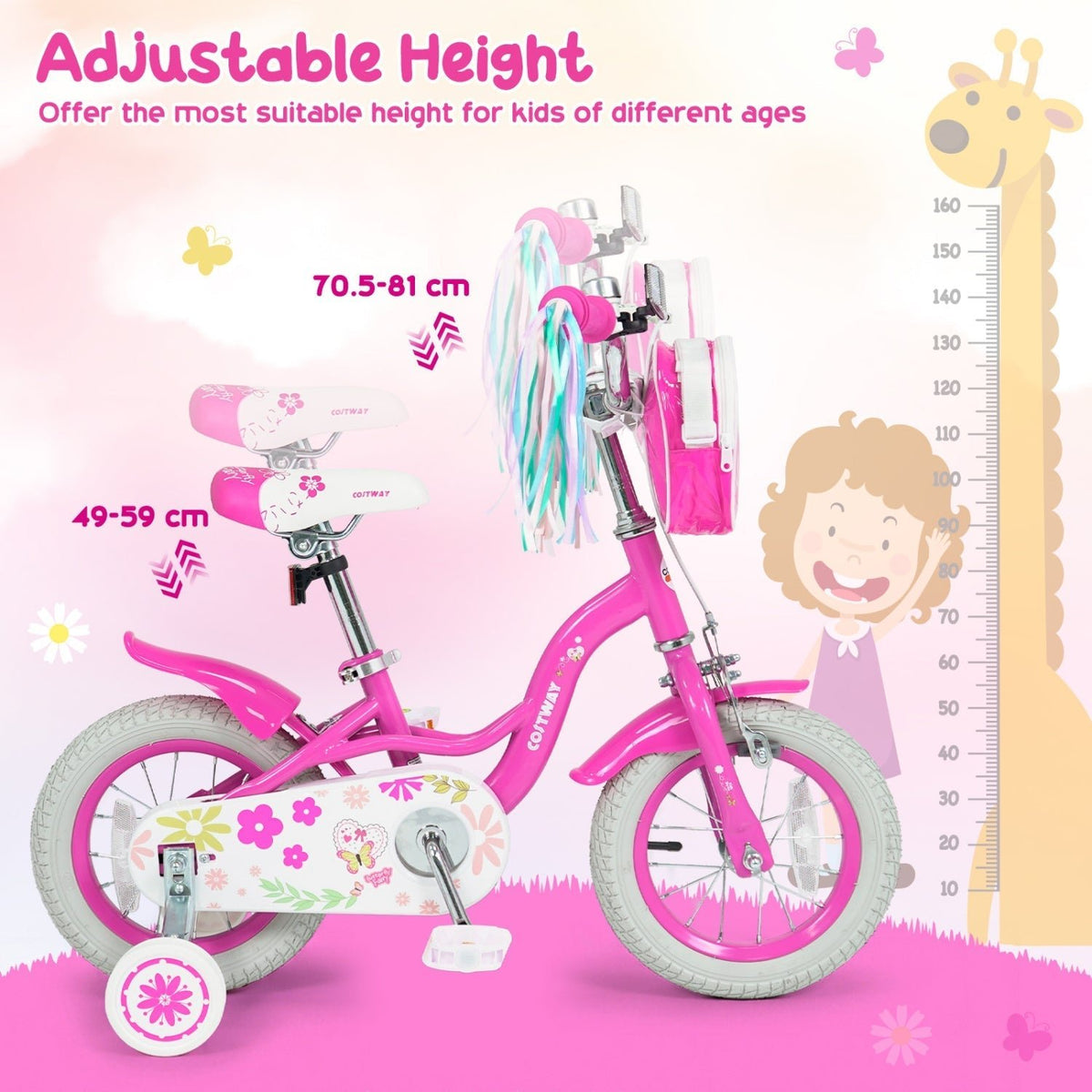 Girls Bike 12-18 Inch with Training Wheels and Front BagKids BikeTorqelo.com