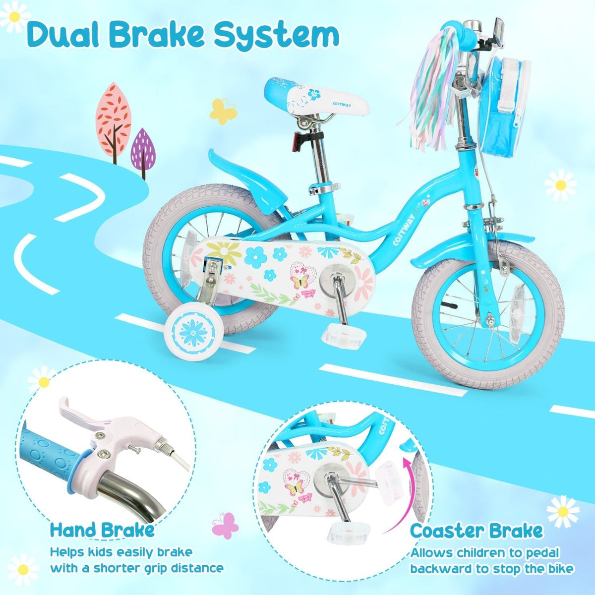 Girls Bike 12-18 Inch with Training Wheels and Front BagKids BikeTorqelo.com