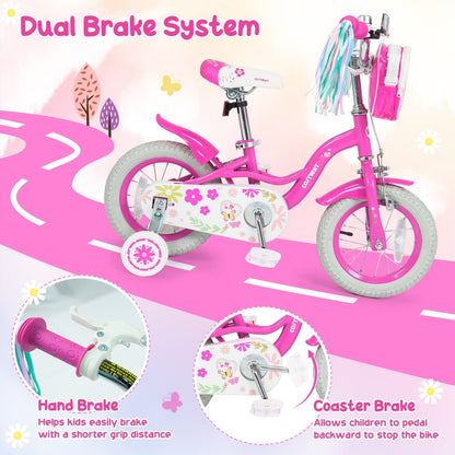 Girls Bike 12-18 Inch with Training Wheels and Front BagKids BikeTorqelo.com
