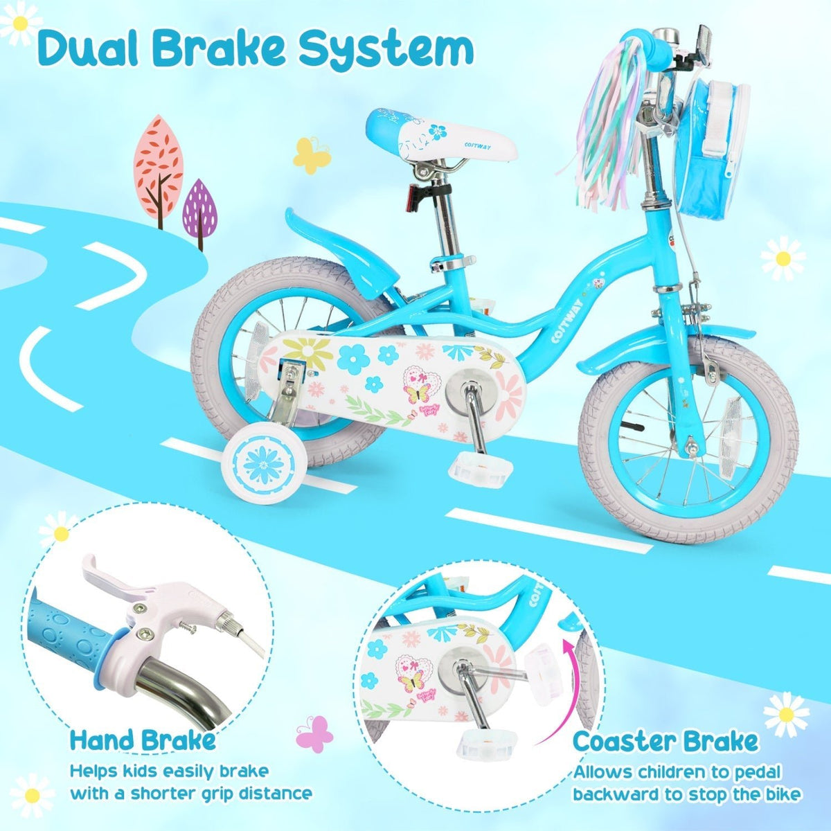 Girls Bike 12-18 Inch with Training Wheels and Front BagKids BikeTorqelo.com