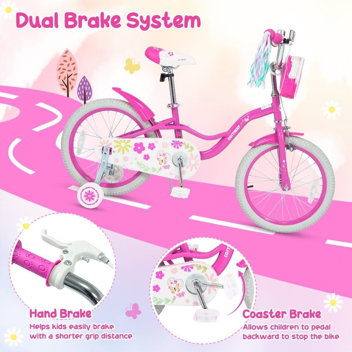 Girls Bike 12-18 Inch with Training Wheels and Front BagKids BikeTorqelo.com