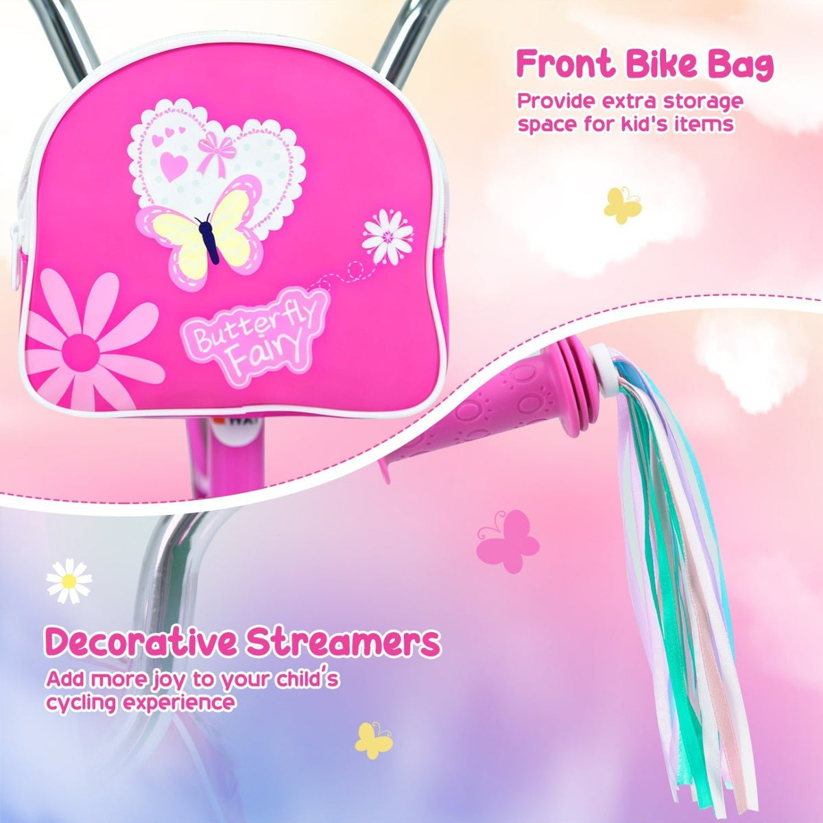 Girls Bike 12-18 Inch with Training Wheels and Front BagKids BikeTorqelo.com