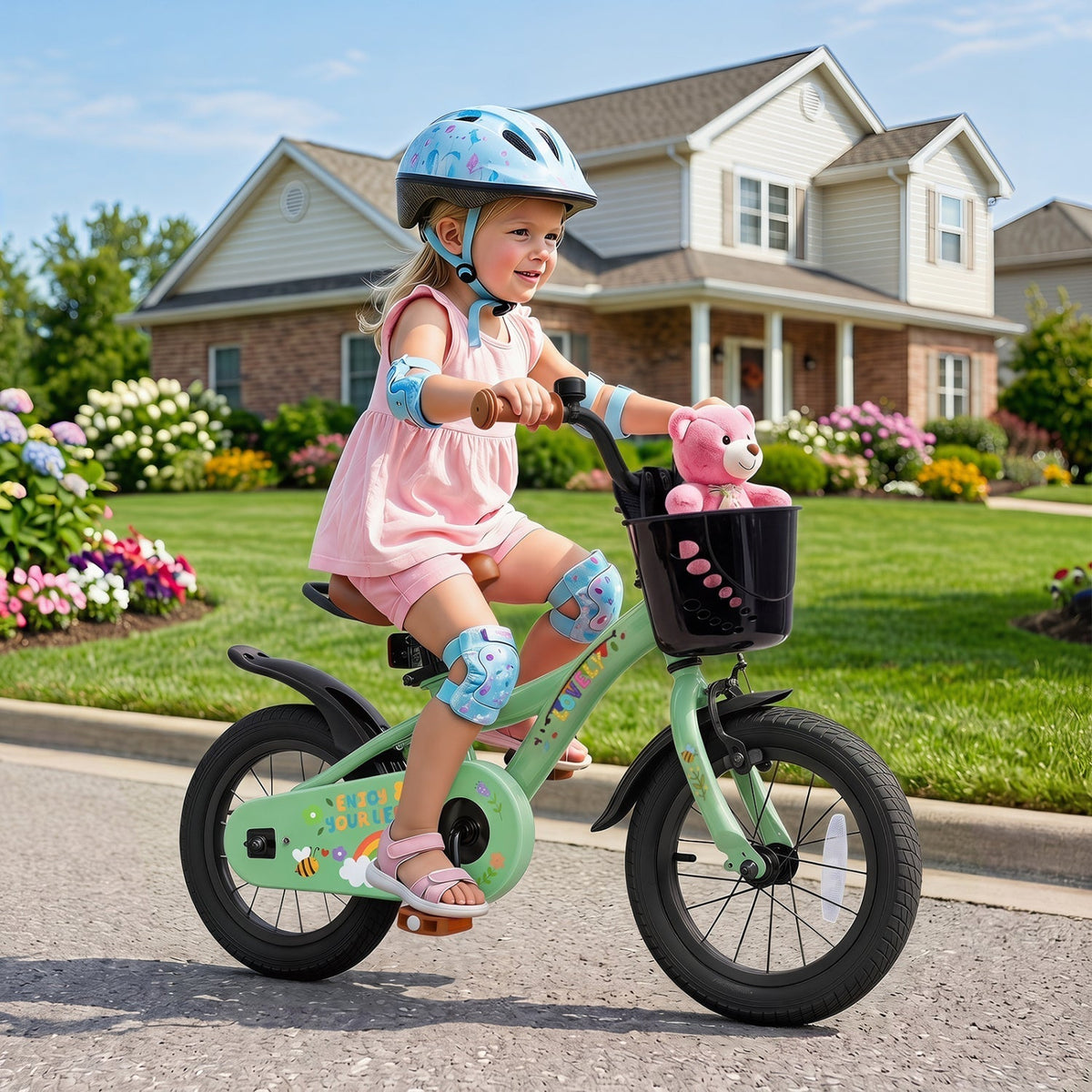 Girls Bike 12 Inch with Training Wheels and Basket - GreenKids BikeTorqelo.com