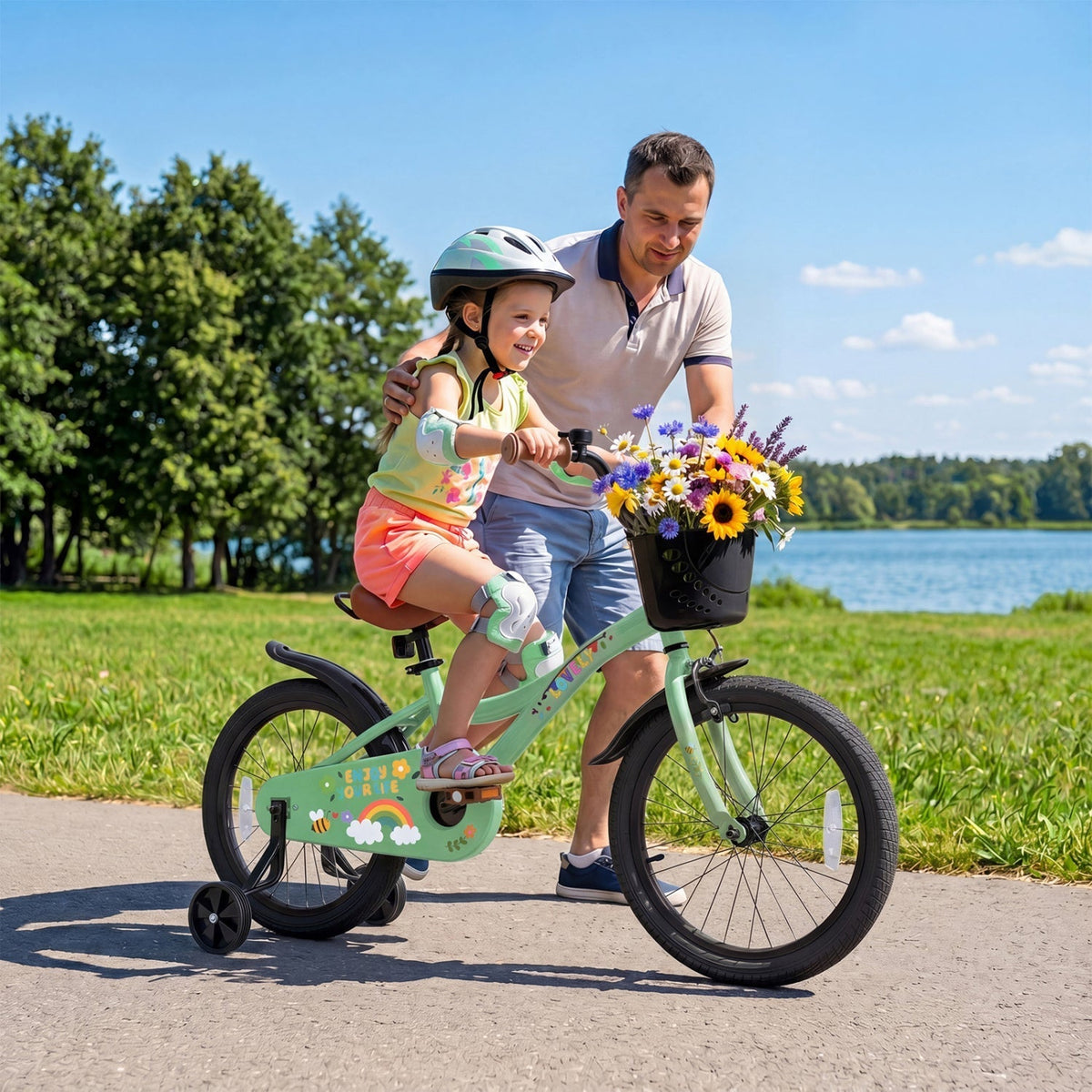 Girls Bike 12 Inch with Training Wheels and Basket - GreenKids BikeTorqelo.com