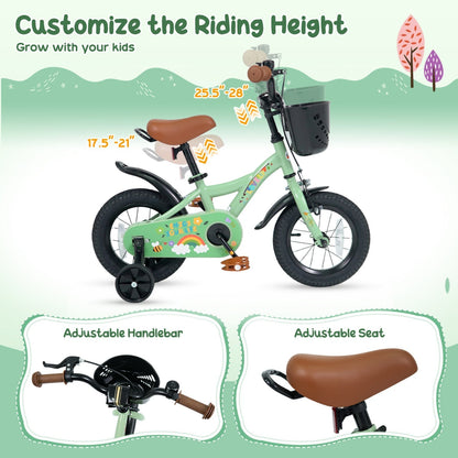Girls Bike 12 Inch with Training Wheels and Basket - GreenKids BikeTorqelo.com