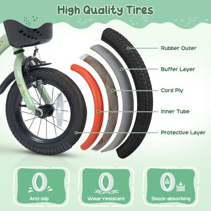 Girls Bike 12 Inch with Training Wheels and Basket - GreenKids BikeTorqelo.com