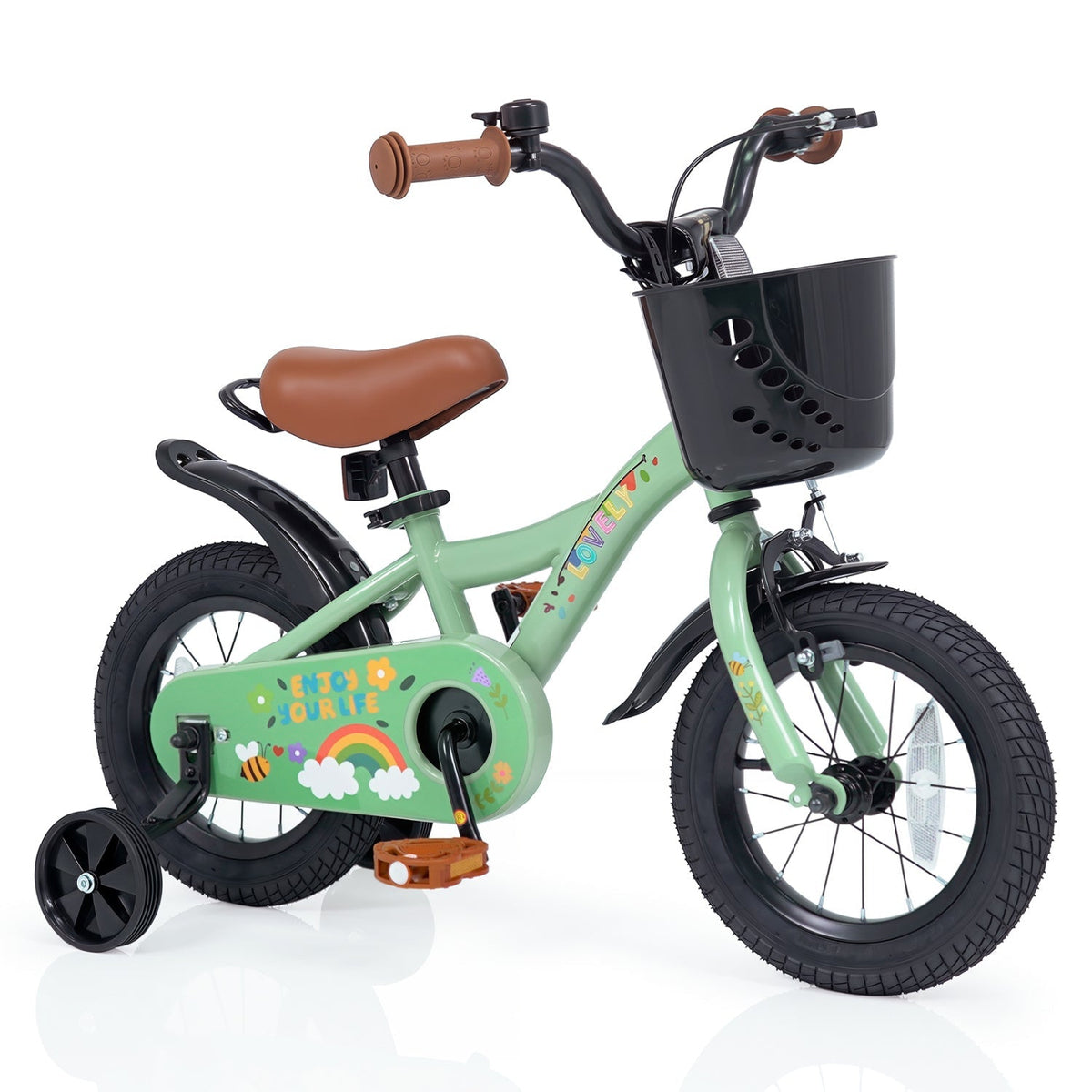 Girls Bike 12 Inch with Training Wheels and Basket - GreenKids BikeTorqelo.com