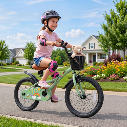 Girls Bike 12 Inch with Training Wheels and Basket - GreenKids BikeTorqelo.com