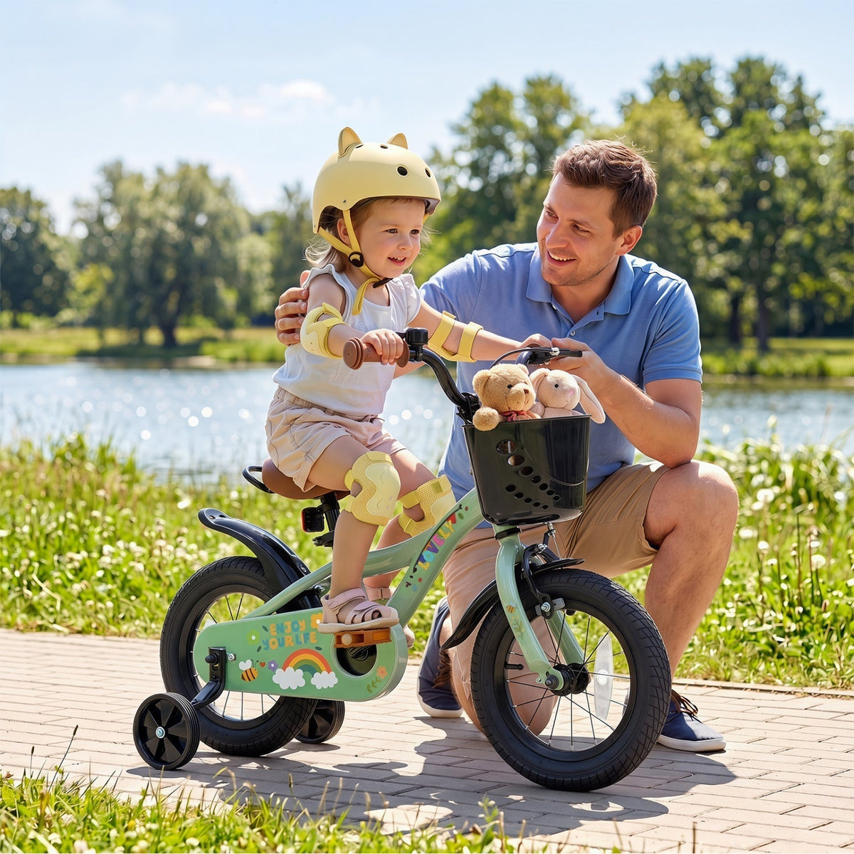 Girls Bike 12 Inch with Training Wheels and Basket - GreenKids BikeTorqelo.com