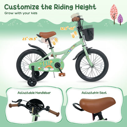 Girls Bike 12 Inch with Training Wheels and Basket - GreenKids BikeTorqelo.com
