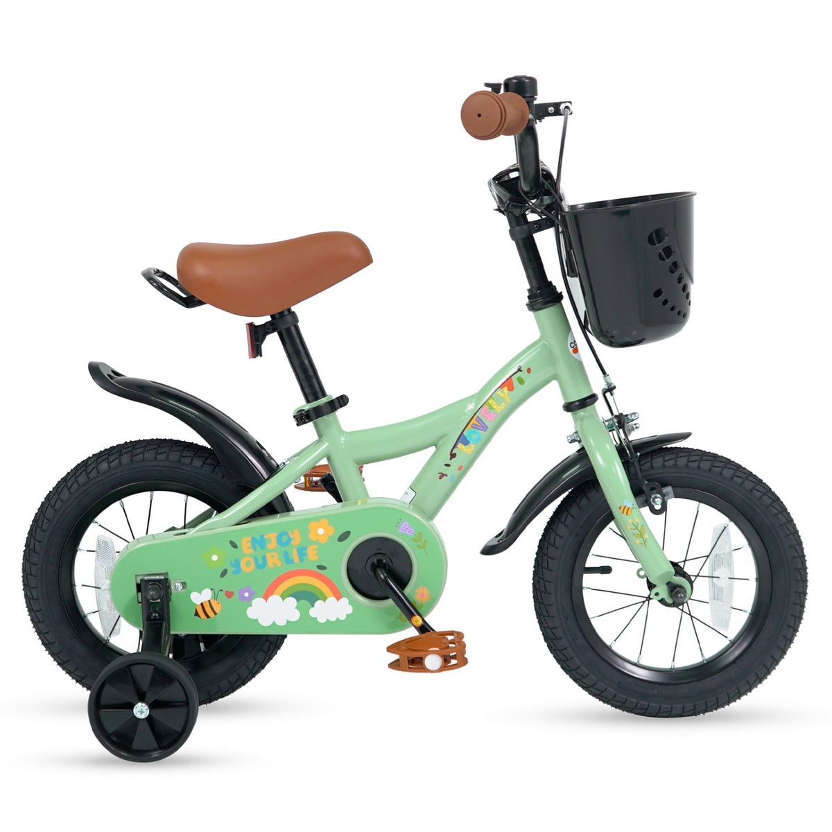 Girls Bike 12 Inch with Training Wheels and Basket - GreenKids BikeTorqelo.com