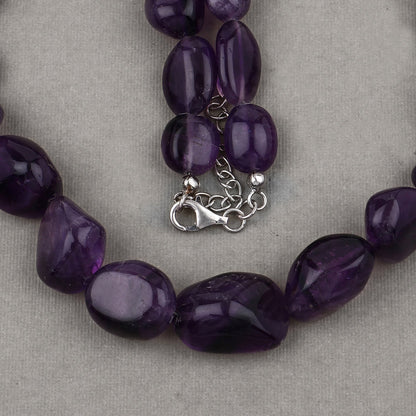 Raw Amethyst Beads Necklace for Women in Silver February Birthstone Necklace Gift for Mom by Avera Group
