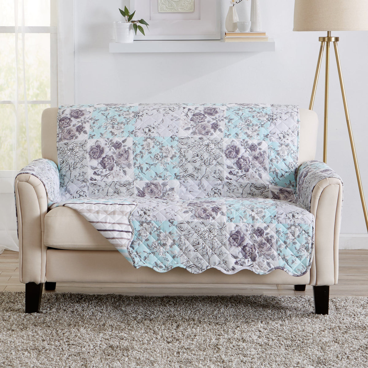 Reversible Floral Patchwork Furniture Protector - Maribel Collection by Great Bay Home