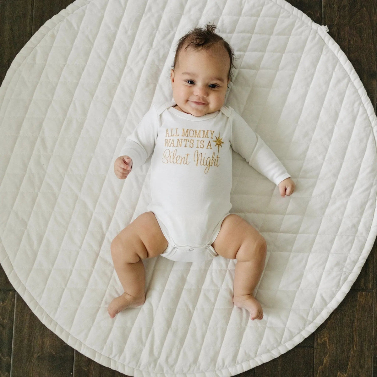 Gold Christmas Baby Tshirt - Newborn Baby Gift - Silent Night Gold Baby Outfit by Joyful Moose