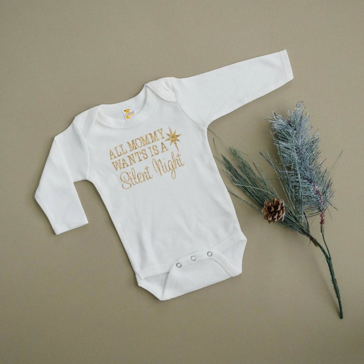 Gold Christmas Baby Tshirt - Newborn Baby Gift - Silent Night Gold Baby Outfit by Joyful Moose